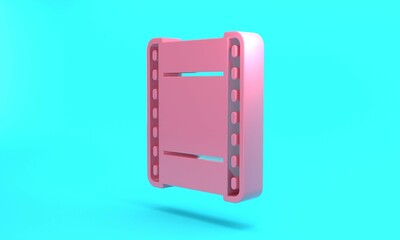 Pink Play video icon isolated on turquoise blue background. Film strip sign. Minimalism concept. 3D render illustration