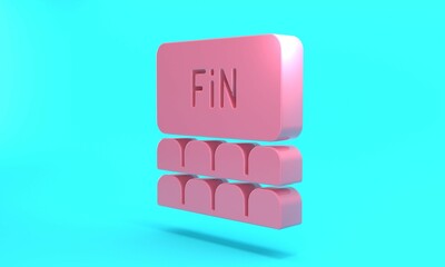 Pink Cinema auditorium with screen icon isolated on turquoise blue background. Minimalism concept. 3D render illustration