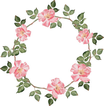 watercolor blooming pink rose branch flower bouquet wreath frame clipart