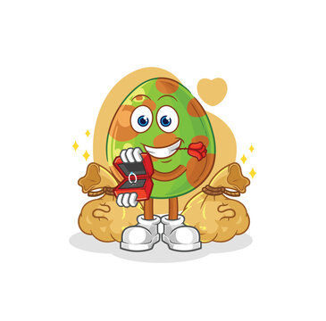 dinosaur egg propose with ring. cartoon mascot vector