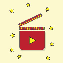 movie clapper board and film reel for film producer and director action clapboard vector illustration for video 
