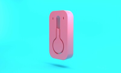 Pink Coffee thermometer icon isolated on turquoise blue background. Minimalism concept. 3D render illustration