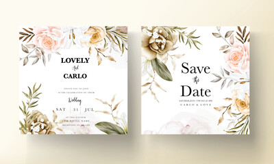 Beautiful hand drawn flower wedding invitation card set