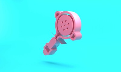 Pink Coffee filter holder icon isolated on turquoise blue background. Minimalism concept. 3D render illustration