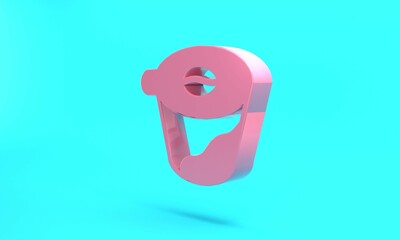 Pink Pour over coffee maker icon isolated on turquoise blue background. Alternative methods of brewing coffee. Coffee culture. Minimalism concept. 3D render illustration