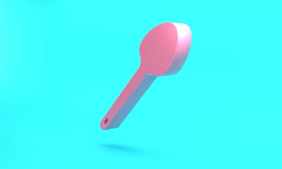 Pink Teaspoon icon isolated on turquoise blue background. Cooking utensil. Cutlery sign. Minimalism concept. 3D render illustration