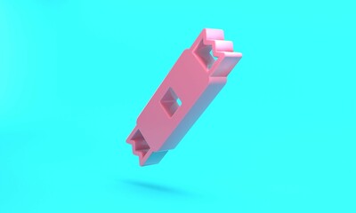 Fototapeta premium Pink Sugar stick packets icon isolated on turquoise blue background. Blank individual package for bulk food products as coffee, salt, spices. Minimalism concept. 3D render illustration