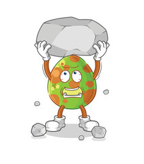 dinosaur egg lifting rock cartoon character vector