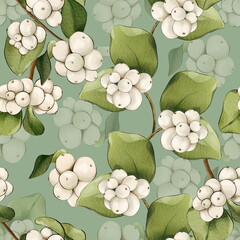 Snowberry. Seamless pattern in watercolor style - 526926127