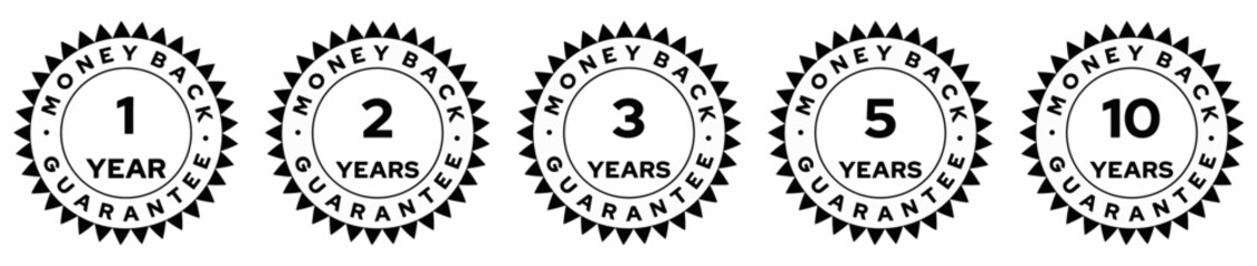 Money back guarantee simle set vector seal. 1, 2, 3, 5, 10 years