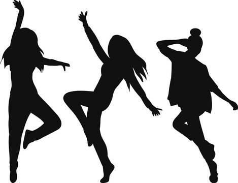 dancing women silhouette isolated, vector