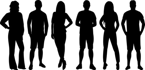 men women silhouette isolated, vector