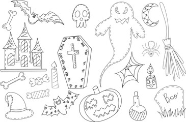 Doodle halloween sketch,outline vector, isolated