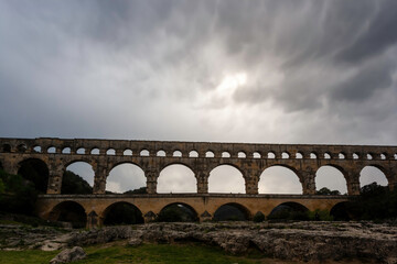 Obraz na płótnie Canvas View of the roman bridge of Gard in France