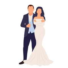bride and groom in flat style,wedding vector