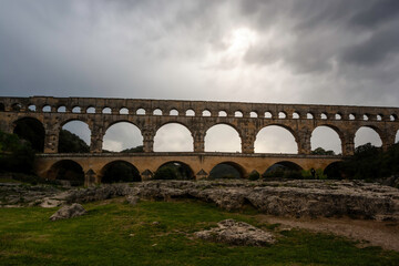 Naklejka premium View of the roman bridge of Gard in France