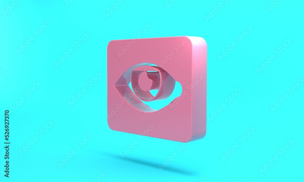 Sticker Pink Red eye effect icon isolated on turquoise blue background. Eye redness sign. Inflammatory disease of eyes. Minimalism concept. 3D render illustration