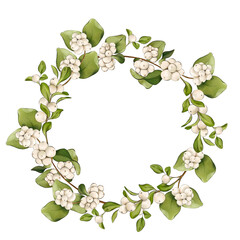 Round wreath of branches with Snowberry - 526927303
