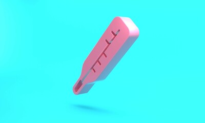 Pink Medical thermometer for medical examination icon isolated on turquoise blue background. Minimalism concept. 3D render illustration