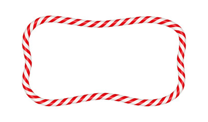 Fototapeta premium Christmas candy cane rectangle frame with red and white stripe. Xmas border with striped candy lollipop pattern. Blank christmas and new year template. Vector illustration isolated on white background