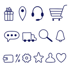 Outline set icons about online shopping. Vector illustration.