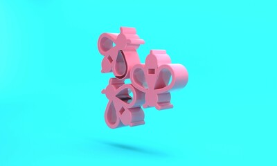 Pink Bees icon isolated on turquoise blue background. Sweet natural food. Honeybee or apis with wings symbol. Flying insect. Minimalism concept. 3D render illustration