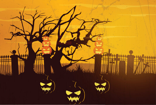 Halloween night illustration with pumpkin