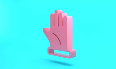 Obraz premium Pink Beekeeper glove icon isolated on turquoise blue background. Minimalism concept. 3D render illustration