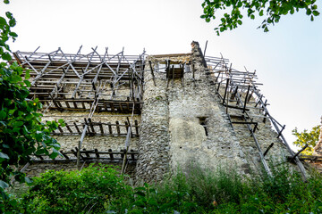 The ruins of Vinne Castle and its surroundings in the Zemplin region of Slovakia during...