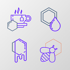 Set line Bee and honeycomb, Honeycomb, and Cup of tea with icon. Vector