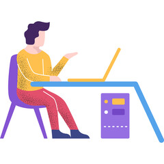 Online work vector man freelance at workplace icon