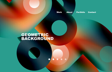 Circles and round shapes landing page abstract geometric background. Web page for website or mobile app wallpaper