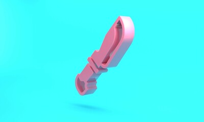 Pink Knife icon isolated on turquoise blue background. Cutlery symbol. Minimalism concept. 3D render illustration