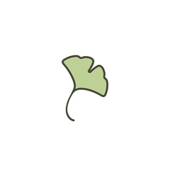 Cartoon flat green ginkgo biloba leaf isolated on white. Nature eco icon. Vector illustration.