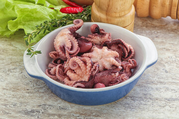 Marinated baby octopus seafood in the bowl