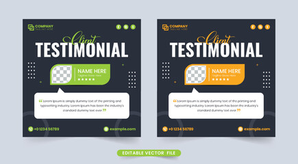 Creative client testimonial and review section design with dark backgrounds. Customer service review and feedback section design with red and orange colors. Client testimonial layout for websites.