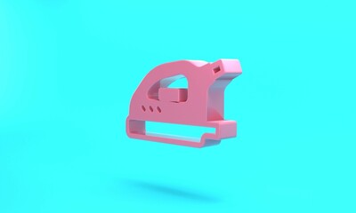 Pink Electric iron icon isolated on turquoise blue background. Steam iron. Minimalism concept. 3D render illustration