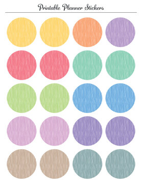 Striped circle stickers labels tags. Colored printable sheet for monthly planner.