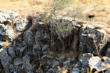 Rocks and cliffs in the mountains in northern Israel.