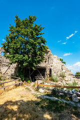 The ruins of Vinne Castle and its surroundings in the Zemplin region of Slovakia during reconstruction