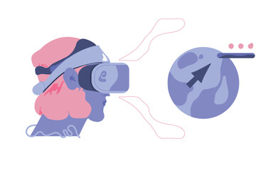 Woman wearing virtual reality glasses. Vector illustration flat design. Use in Web Project and Applications.