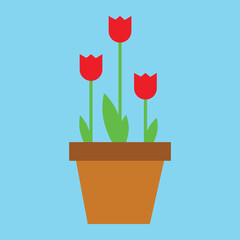 Pot with tulips, illustration, vector