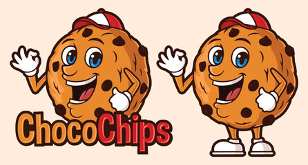 Delicious choco chips logo template, with funny cartoon character