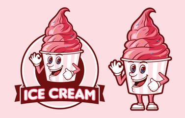 Delicious ice cream logo template, with funny cartoon character