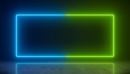 Illustation of glowing neon rectangle in green and blue