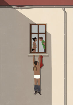 Man hanging from window of married lover

