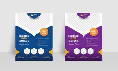 Beauty Butterfly flyer, brochure template with blue purple and yellow colors. Suitable for your business, corporate, and agency.
