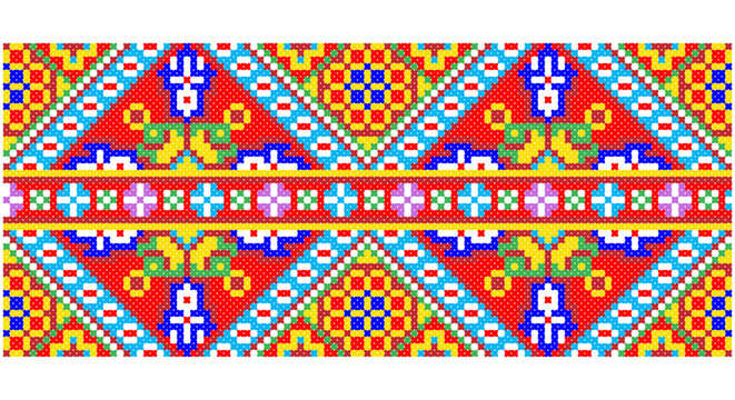 Embroidered good like old handmade cross-stitch ethnic Ukraine pattern. Ukrainian towel ornament, rushnyk called, vector.
