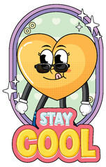 Yellow heart cartoon character with stay cool badge