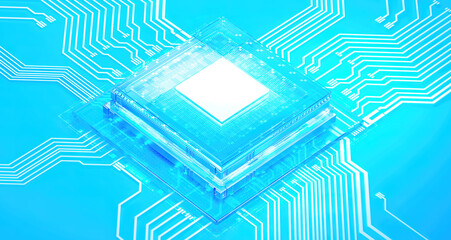 3D rendering of cyberpunk AI. Circuit board. Technology background. Central Computer Processors CPU and GPU concept. Motherboard digital chip. Tech science background.